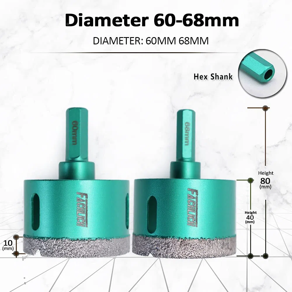 Punta per Trapano Diamantata,68mm Sega a Tazza Da con Attacco a Codolo Esagonale per Piastrelle in Marmo Di Granito,Ceramica,Materiali Duri