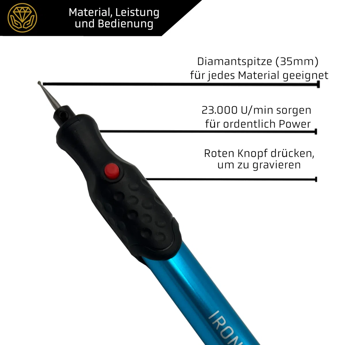 Penna per incidere con punta diamantata per incisione in metallo, ceramica, vetro, 2 batterie AAA, penna per incidere elettrica per gioielli fai da te e dispositivo di incisione (blu)
