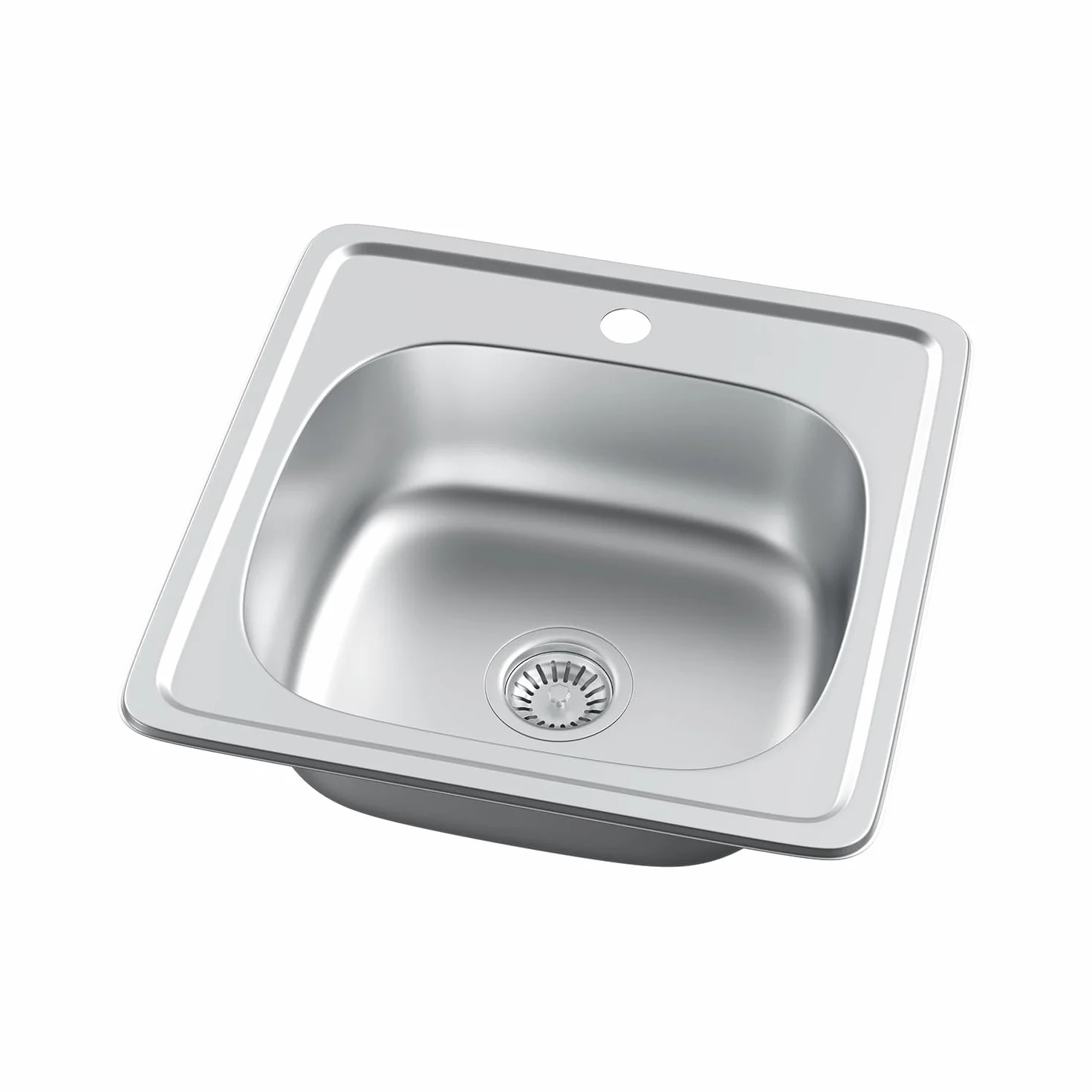 Lavello in acciaio inox, 1 vasca con sifone e foro per rubinetto (48 * 48cm)