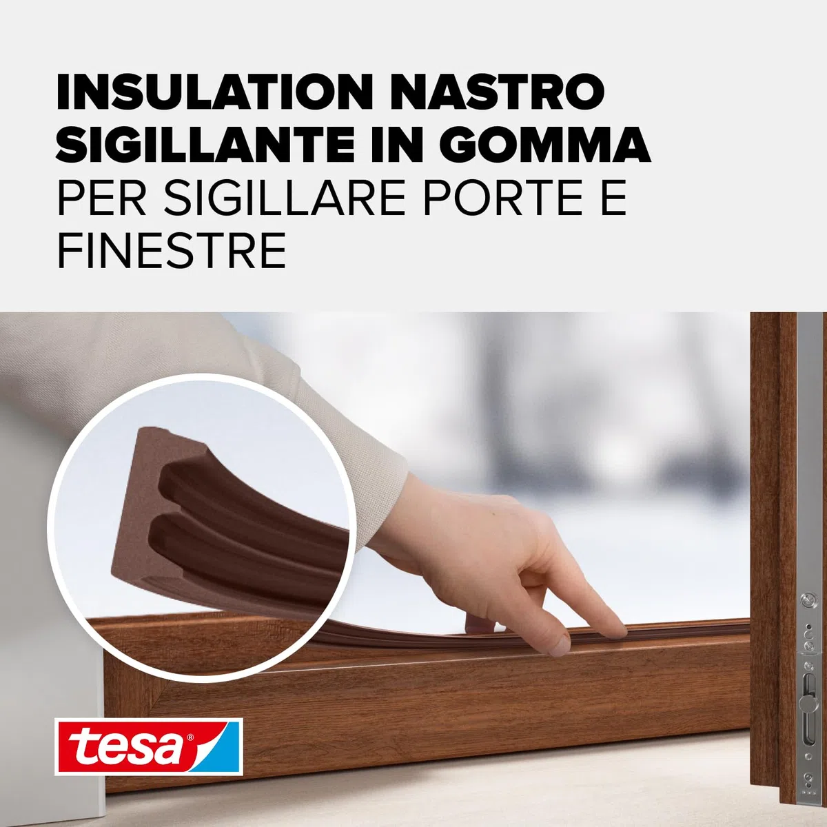 Tesa Moll E-Profile Seal - Gomma Sigillante per L'Isolamento degli Spazi tra Porte e Finestre - Marrone - 25 m x 9 mm x 4 mm