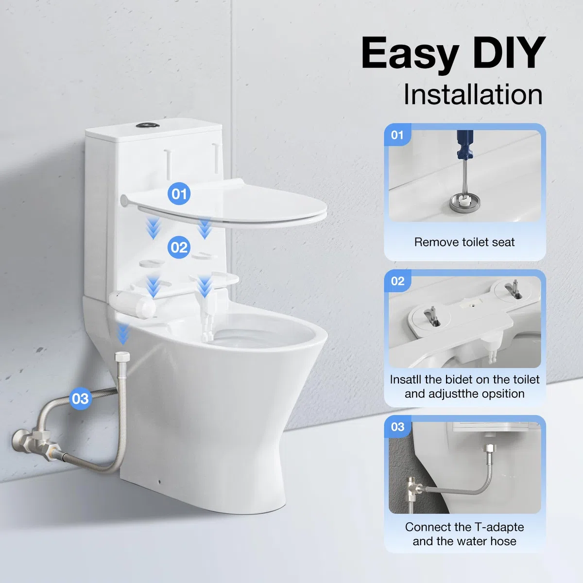 Bidet per WC Acqua Fredda, Bidet Portatile per WC Non Elettrico Pressostato regolabile Sottile Bidet Doppio ugello autopulente retrattile adattatore per bidet per WC