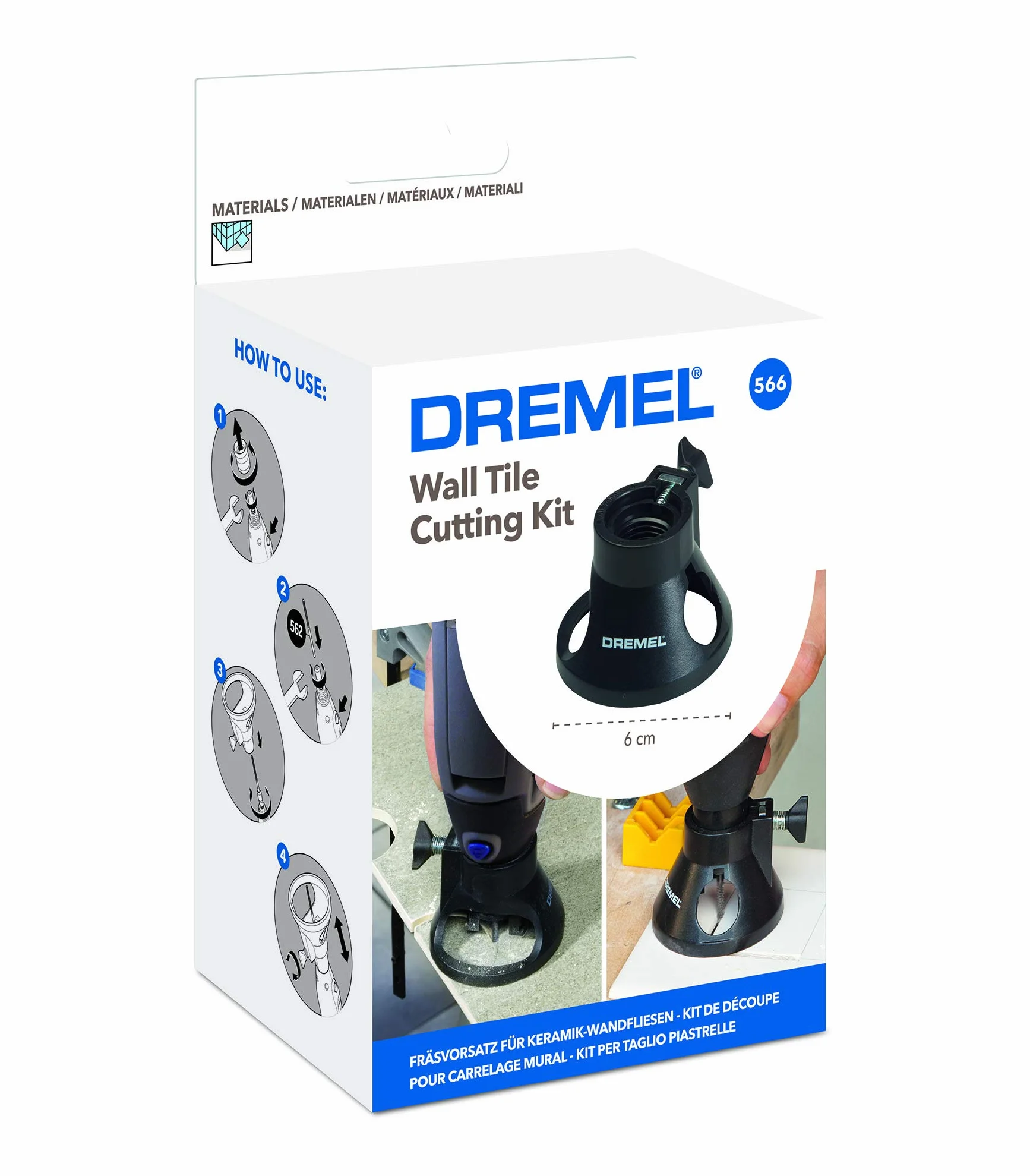Dremel 566 Kit di taglio per piastrelle, set di accessori con guida di taglio e punta da taglio a spirale per tagli di precisione in piastrelle da parete