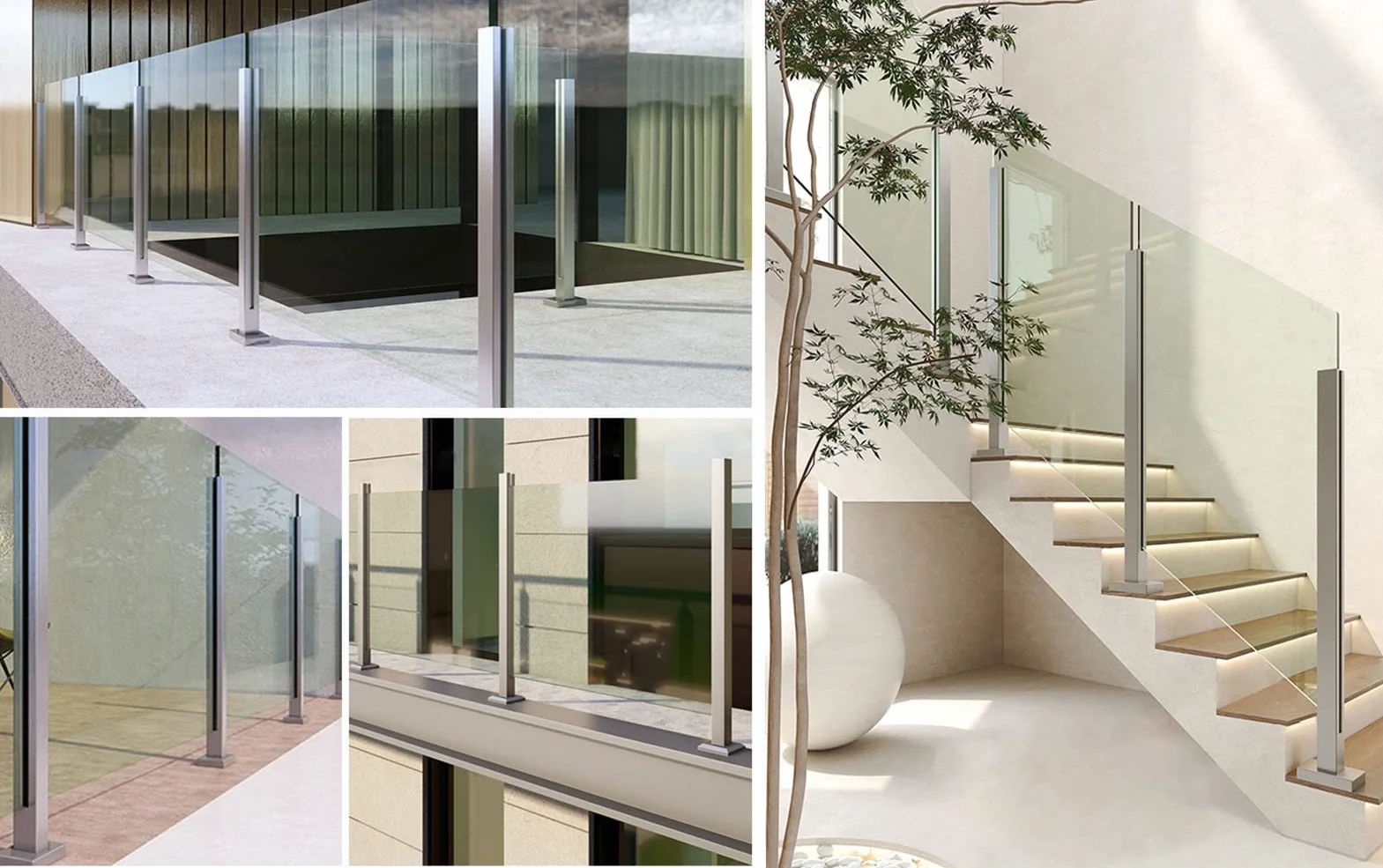 Ringhiera in Vetro Kit Balaustra in Vetro per Piattaforme di Scale, Balaustre per Esterni con Viti e Basi, Vetro Quadrato Ringhiera Spigot Post Pannelli di Vetro Morsetti ( Color : Silver-End Post , S