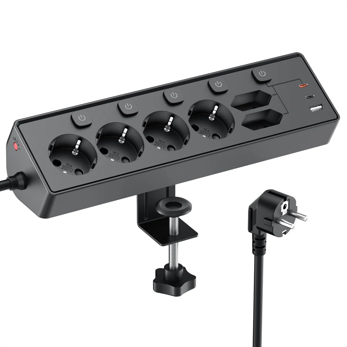 Ciabatta Multipresa con USB, 6 Prese di Corrente e 3 USB, PD 30W Ciabatta Elettrica with Surge Protection, Multipresa Elettrica di da 2 M con Interruttore per Scrivania, Ufficio, Casa