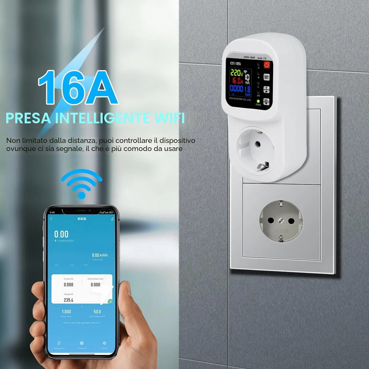16A Wifi presa smart Misuratore consumo elettrico wifi Presa consumo energia Protezione da sovratensione e sottotensione Scaricatore di sovratensione 220V Voltage adjustable Protezione dalle perdite.