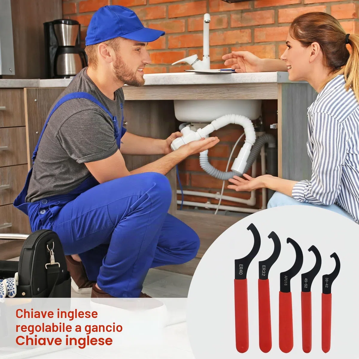 Set di 5 chiavi a gancio, set di chiavi regolabili con impugnatura antiscivolo, chiavi per ammortizzatori in acciaio, set di chiavi per filettatura, utensile per ammortizzatori