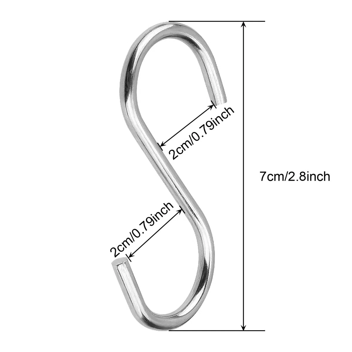 100 pezzi 7,1 cm Ganci a S in Acciaio Inox, Gancio Scorrevole per Rack, Gancio a S Resistente, per Cucina, Officina, Bagno, Giardino