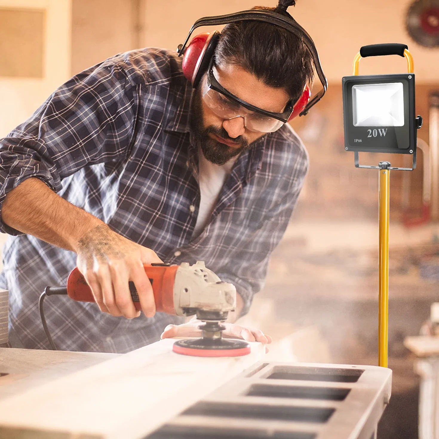Gimisgu Treppiede telescopico, Treppiede per faretti LED per lavoro luce cantiere Flood, Proiettori Trepiede LED, Altezza regolabile fino a 1,60 m Giallo-Staffa Singola