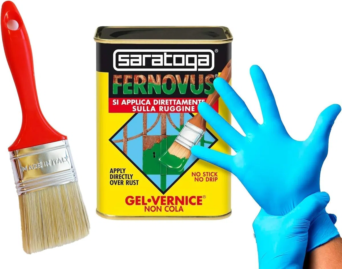 DMS Fernovus Colore Grigio Medievale Metallizzato Gel Vernice Smalto Antiruggine in conf da 750 ml con guanti nitrile e pennello inclusi!!! Bundle