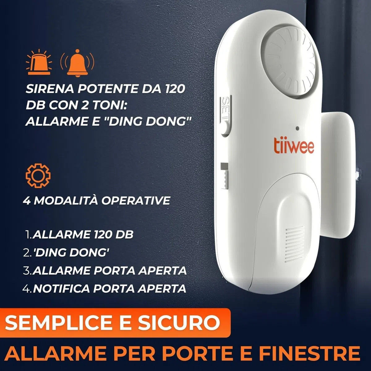 tiiwee Allarme per Porte e Finestre – Allarme Porta Ingresso – Allarme Garage – Sensori Allarme Porte e Finestre – Batterie Incluse – Set di 2