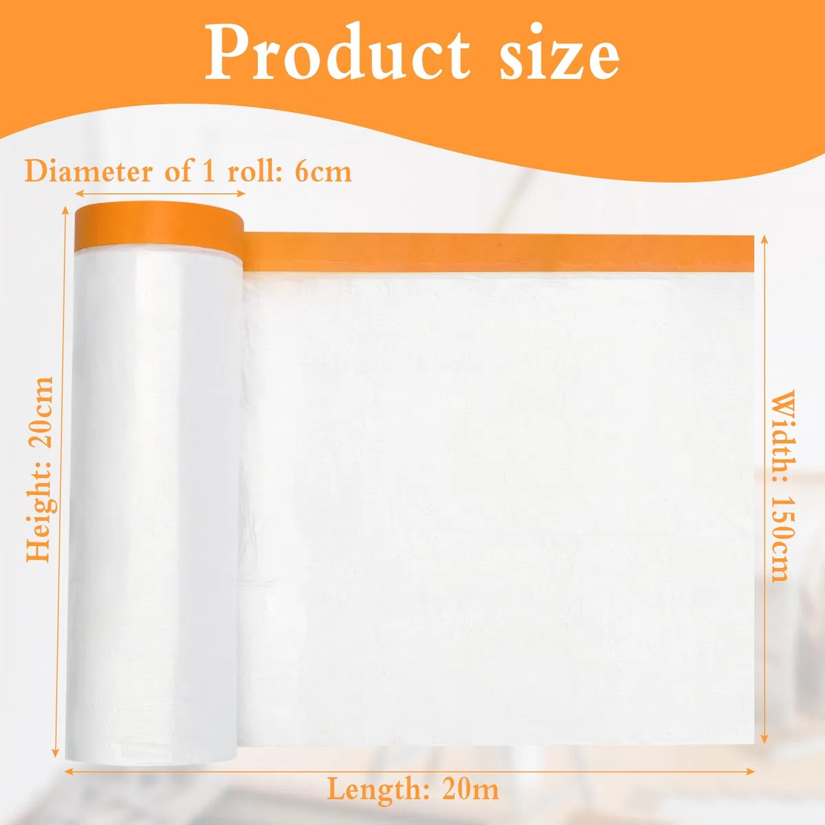 6 Rotoli 150 cm x 20 m Pellicola Adesiva Per Mascheratura, Telo Protettivo Per Pittura, Film Per Mascheratura Con Nastro Adesivo per Mobili, Muri