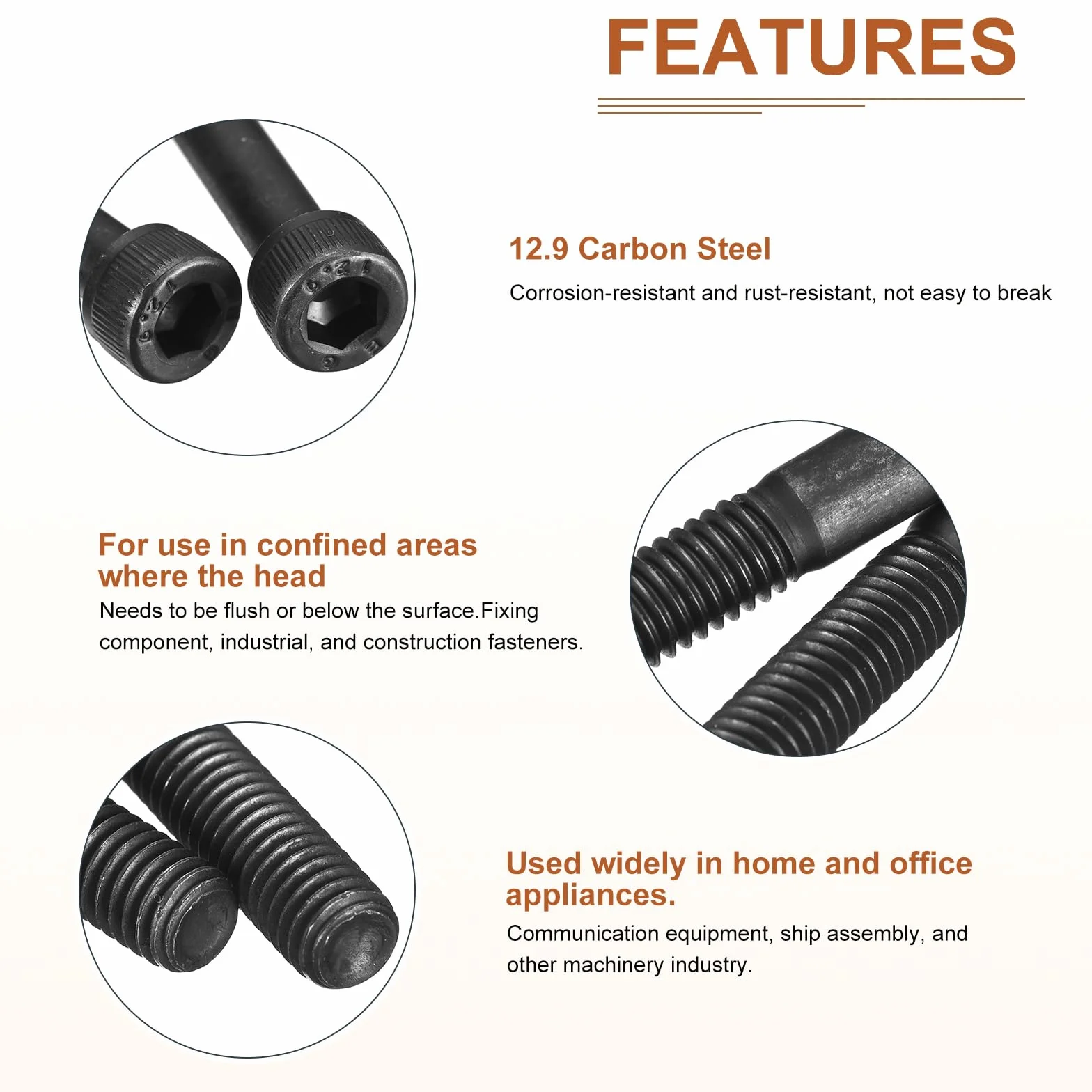 DTGN 3/8-16x3-1/2" (DxH) Vite a Testa Esagonale con Presa a Incavo - 10pz - Viti a Testa Esagonale in Acciaio al Carbonio 12.9 a Testa Tonda - Nero