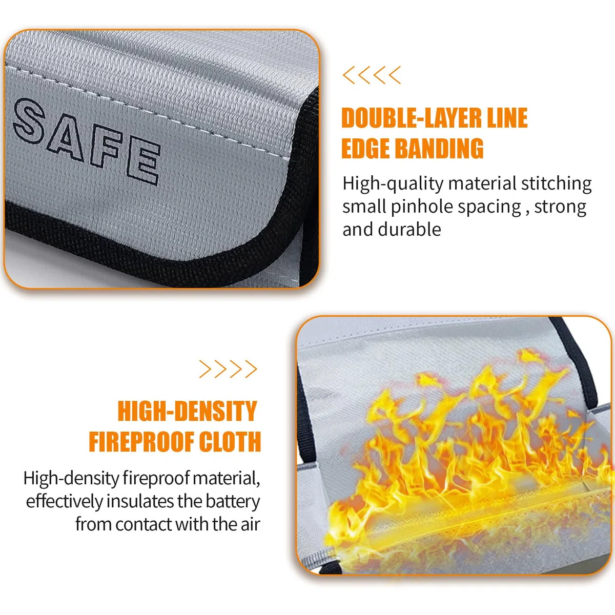 3 Pezzi Pacchetto Sicurezza Batteria Litio,18.5*6*7.5cm Borsa Charge Antifuoco Antiesplosione,Borsa Protettiva Sicurezza per Conservare e Caricare,Custodia Protettiva Batteria Portabilità(Argento)
