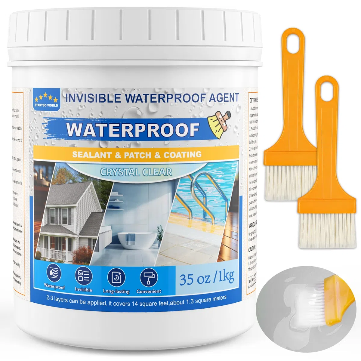Sigillante Impermeabile Liquido 1KG | Rivestimento Impermeabile Trasparente per Interni ed Esterni | Agente Impermeabilizzante Invisibile per Doccia, Legno, Tetto e Pareti