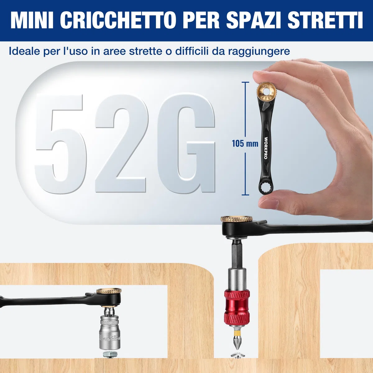 WORKPRO 34 Pezzi Mini Set Chiavi a Bussola con 1/4" Cricchetto a 72 Denti, Kit chiavi a bussola Portatile, 23 Punte in Acciaio S2, Ideale per Lavori Meccanici