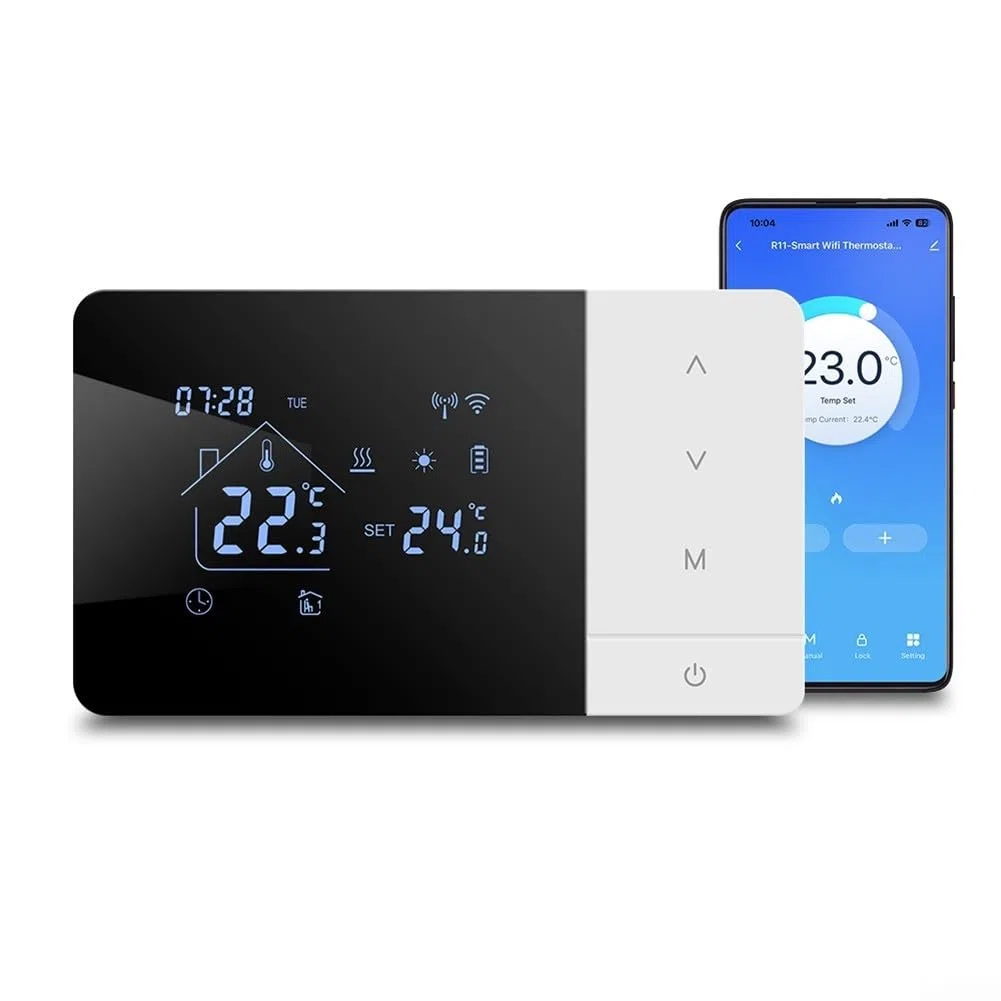 Termostato intelligente WiFi per riscaldamento e raffreddamento Tuya Alimentato a batteria Programmabile per Alexa Compatibile Controllo vocale App remota Pianificazione 7 giorni Rete 2.4G a doppia