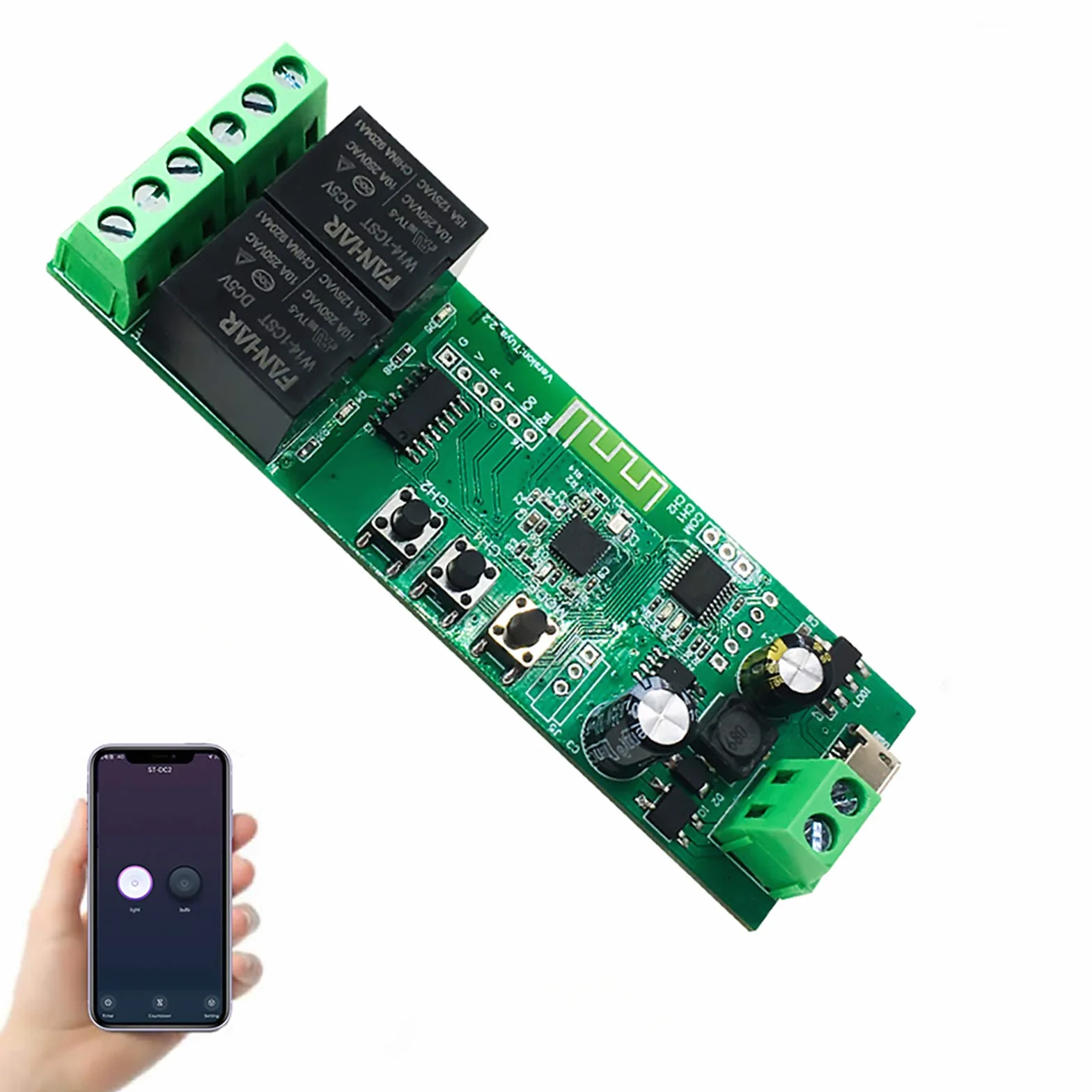 Modulo relè Smart Switch WiFi a 2 canali, TUYA/App Smart Life per telecomando Smart Home, tempo momentaneo regolabile, compatibile con Alexa/Google Assistant