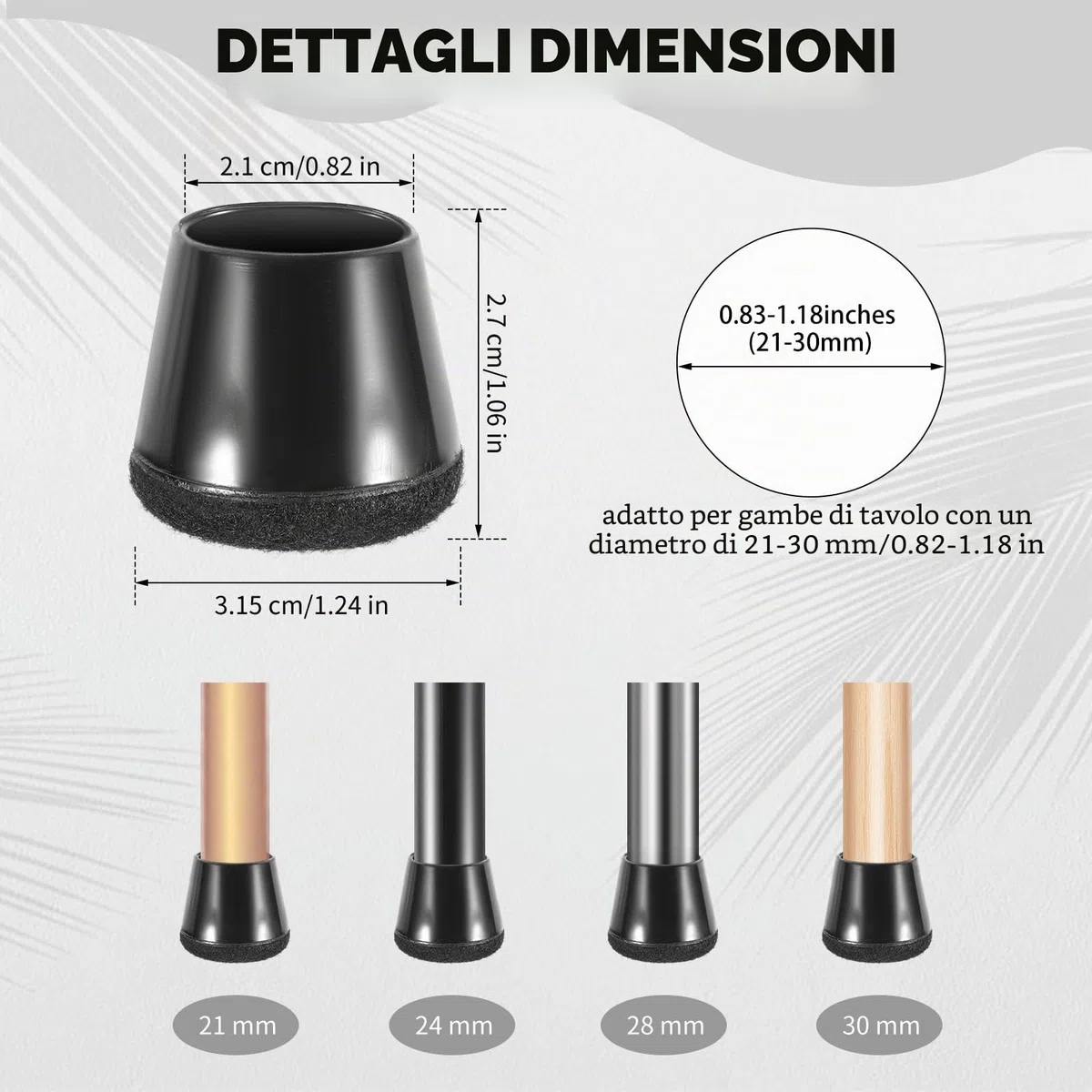 PAEFIU 40 Pezzi Gommini per Sedie Nero, Feltrini per Sedie Rotondi Ispessito, 21-30MM Tappi per Sedie Elastiche per Protezione i Pavimenti da Graffi e Rumori (Media, Nero)