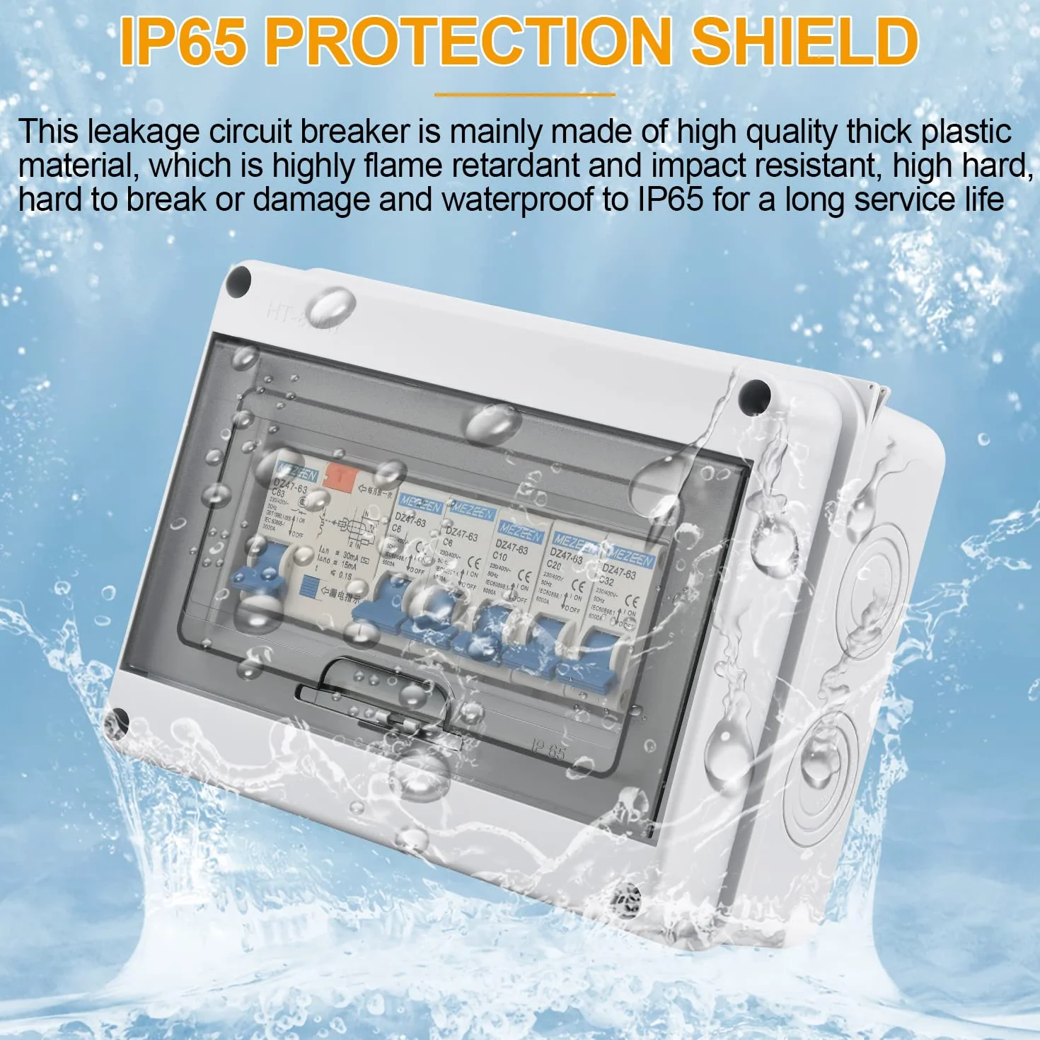 Scatola Elettrica da Esterno IP65, con 5 Vie Interruttore Dell'aria 2x6A+1x10A+1x20A+1x32A, Impermeabile Quadro Elettrico 63A, per Essere Utilizzato All'interno e All'esterno