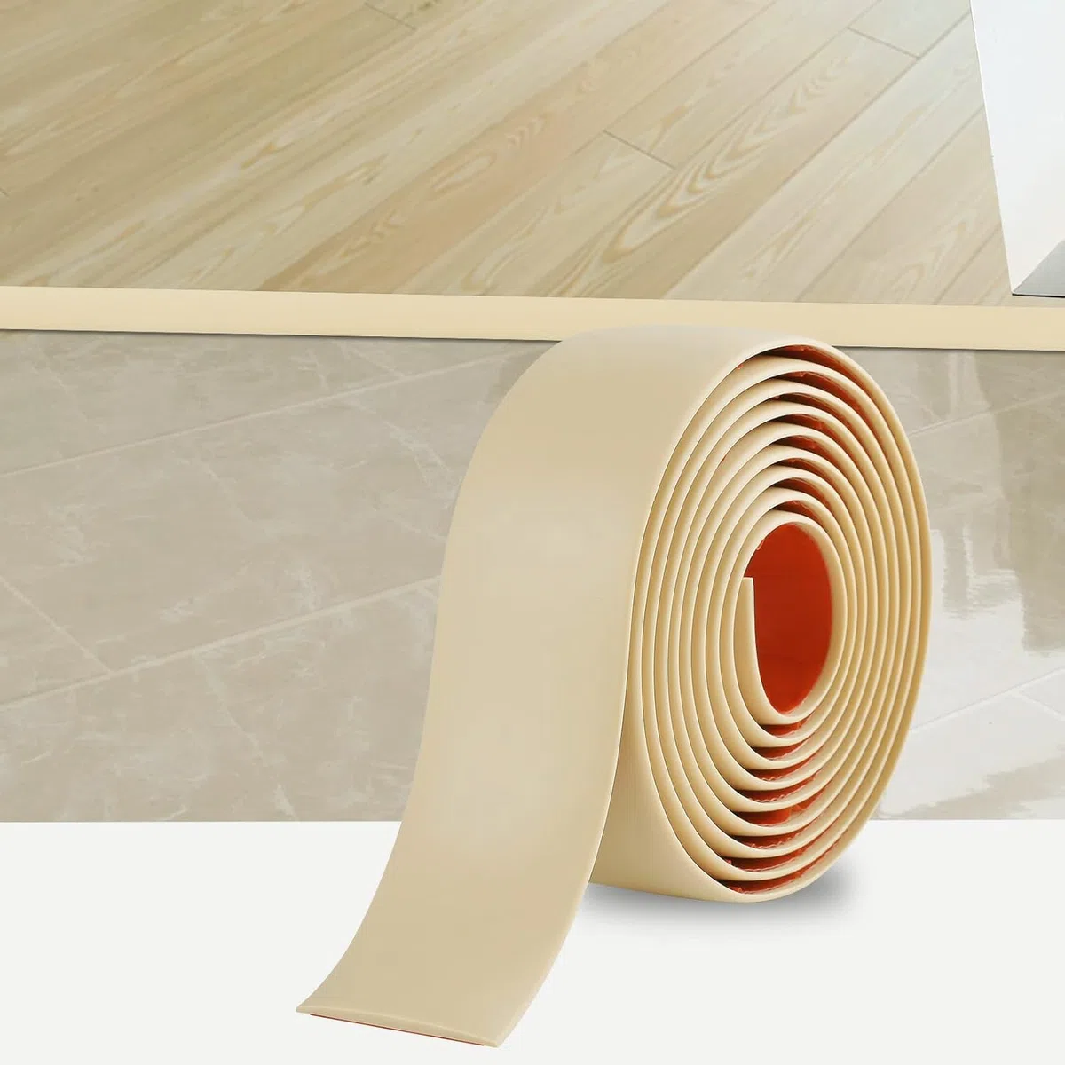 2M Striscia di Transizione per Pavimenti in Laminato Striscia di Soglia Profilo di Transizione Autoadesivo PVC e Vinile, Striscia di Giunzione per Pavimenti, 5cm Beige Giallastro