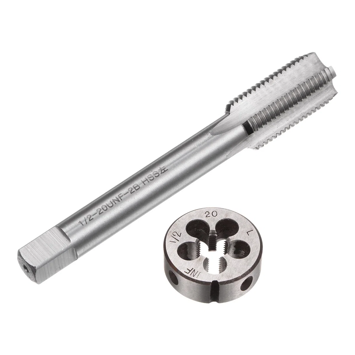 QUARKZMAN Set di 2 Pezzi Rubinetti e Matrici, Maschio a Filettare a Mano Sinistra 1/2-20 UNF e Fresa Rotonda, Kit di Maschio e Fresa per Riparazione Filettature Dadi Viti Bulloni