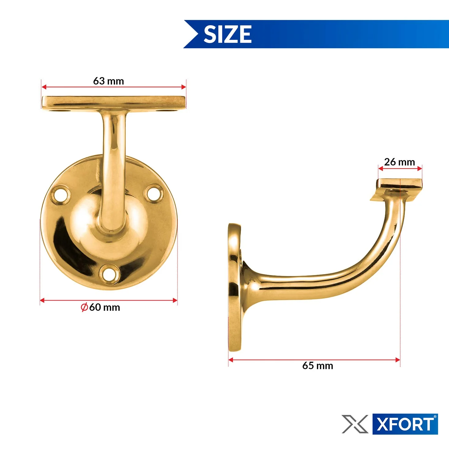 XFORT Set Di 4 Staffe Per Corrimano, Staffe In Acciaio Resistente Per Corrimano Per Scale, Per Corrimano In Legno E Acciaio, Staffe Eleganti Ed Eleganti Per Corrimano (Ottone lucido)