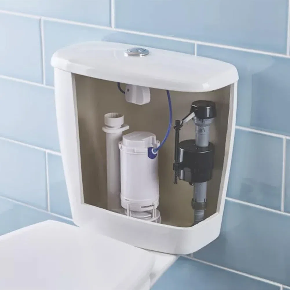 Valvola di Ricambio per Cassetta WC con Doppio Scarico, Kit di Sostituzione per Cassetta WC con Pulsante Ovale Cromato a Doppio Scarico per Bagno