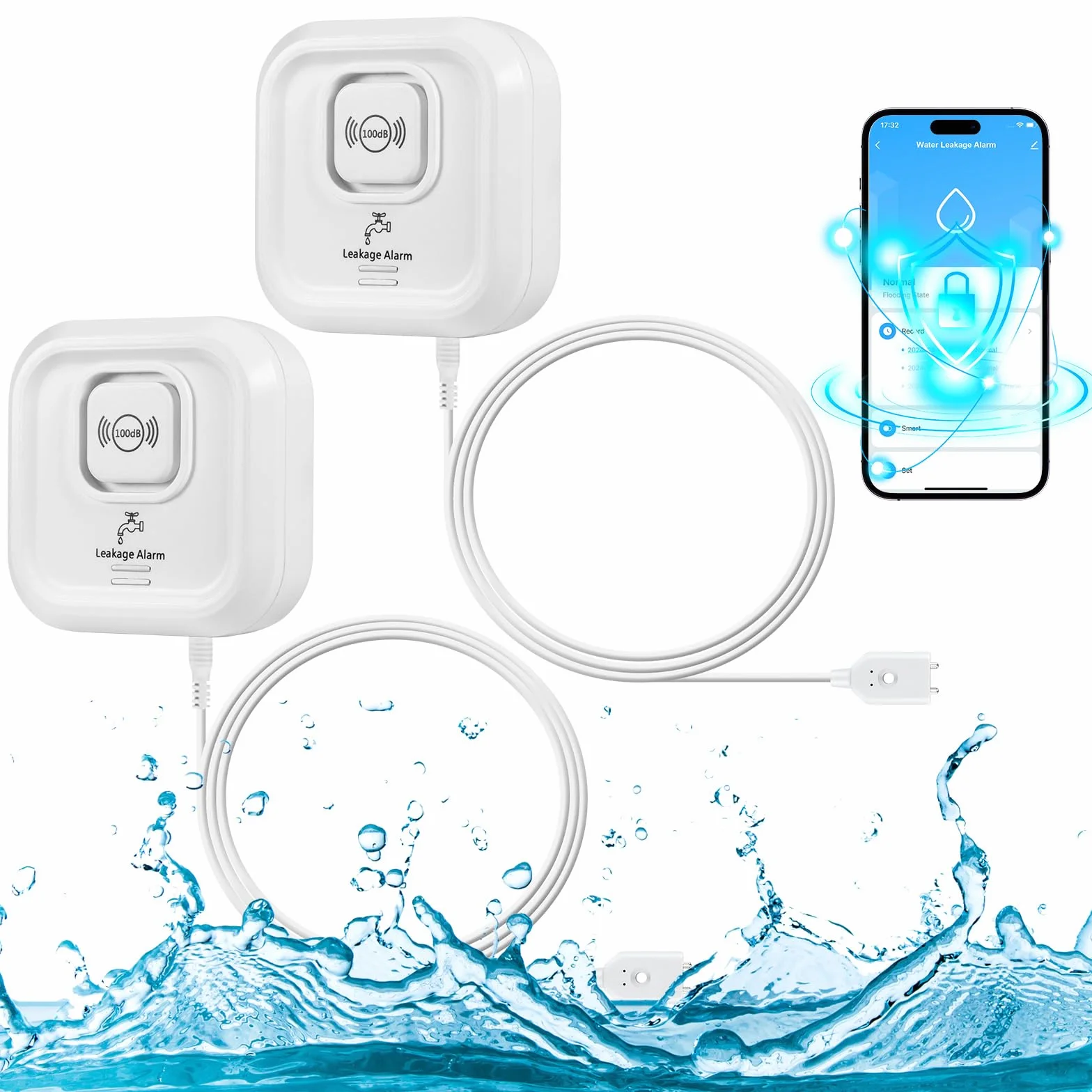 Sensore Livello Acqua WIFI, Rilevatore Perdite Acqua Tubi con Cavo Sonda Esteso e Staccabile da 105 cm, Rilevatori di Acquada 100 dB con App Tuya, 3 Tipi di Rilevamento per Casa, Cucina, Bagno (2,4G)