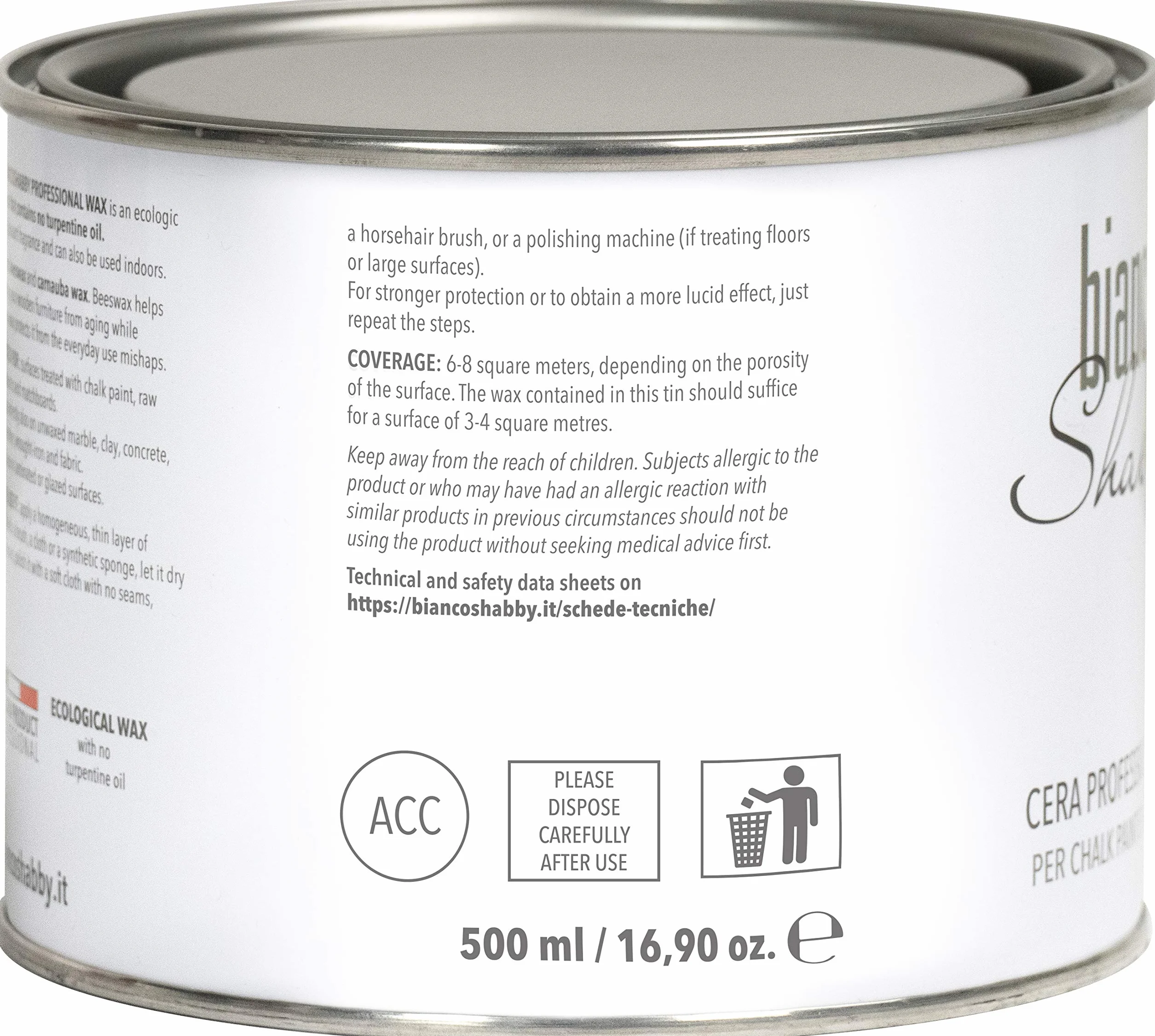bianco Shabby CERA PROFESSIONALE Trasparente per decorazione e restauro con cera d'api e cera carnauba (500 ml)
