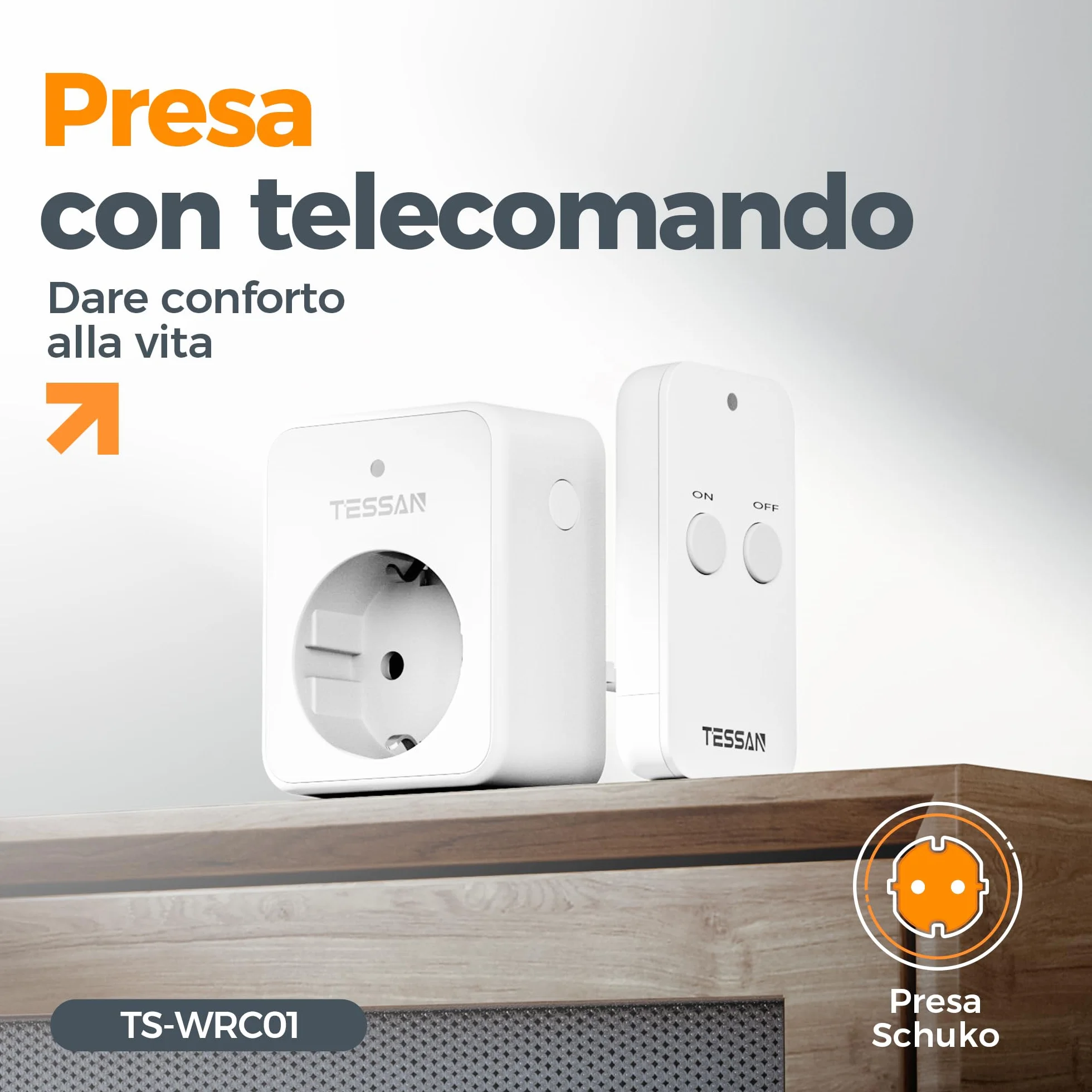 TESSAN Presa con Telecomando 30,5M, 3600W Presa Telecomandata con Interruttore, Wireless Interruttore Spine per Elettrodomestici, Bianco