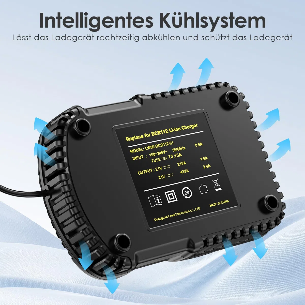 ASUNCELL Caricabatterie da 2,0 A 18 V per batteria DeWalt da 12 V-20 V, caricabatterie per DeWalt DCB112 DCB115 DCB203 DCB204 DCB205 DCB206 DCB201 DCB120 DCB127
