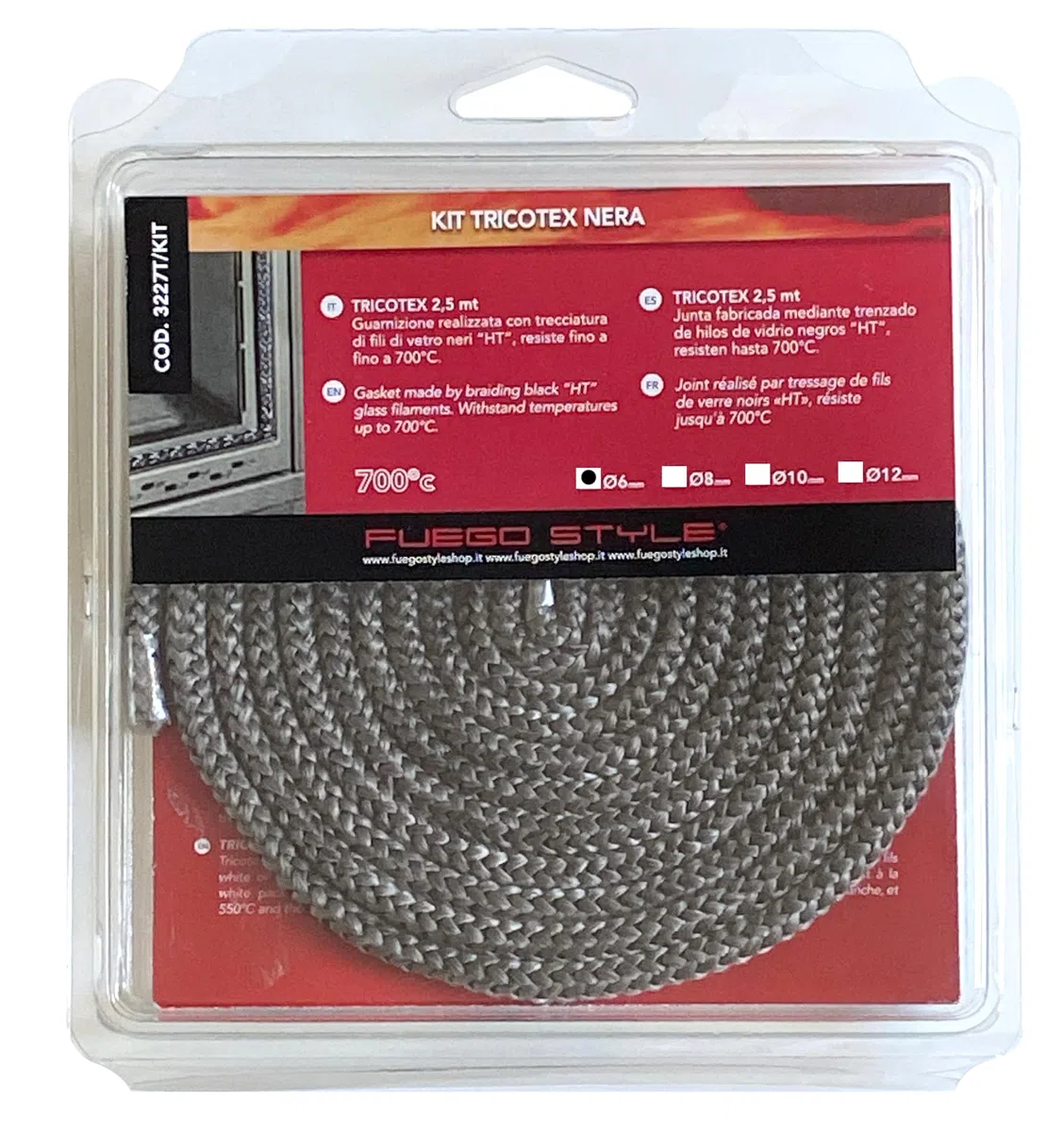 Guarnizione per stufe e camini professionale Tricotex Black 6 mm