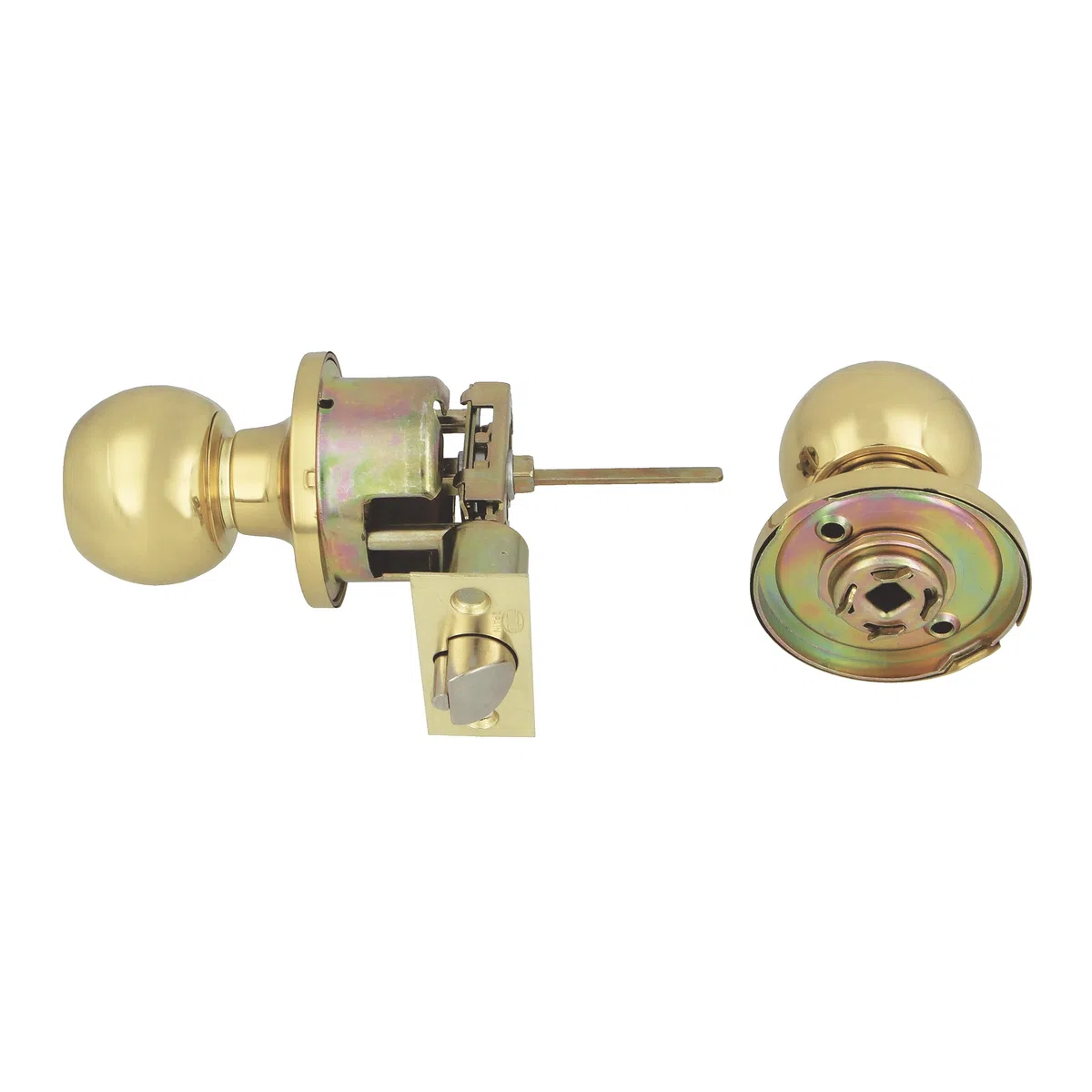 Amig - Set di Pomelli a Sfera con Serratura | Ingresso Sicuro con Chiave e Serratura Interna | Ottone Lucidato per Porte in Legno | Design Elegante e Robusto, Ottone Lucido, Standard