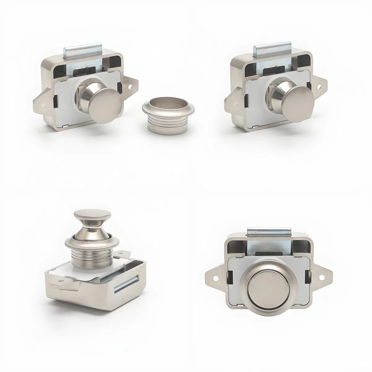LIKERAINY Push Lock Fermi per Cassetti Serrature a Pulsante Serratura della Porta Armadio per RV Camper Caravan Nave Yacht Nichelato 4 Pezzi