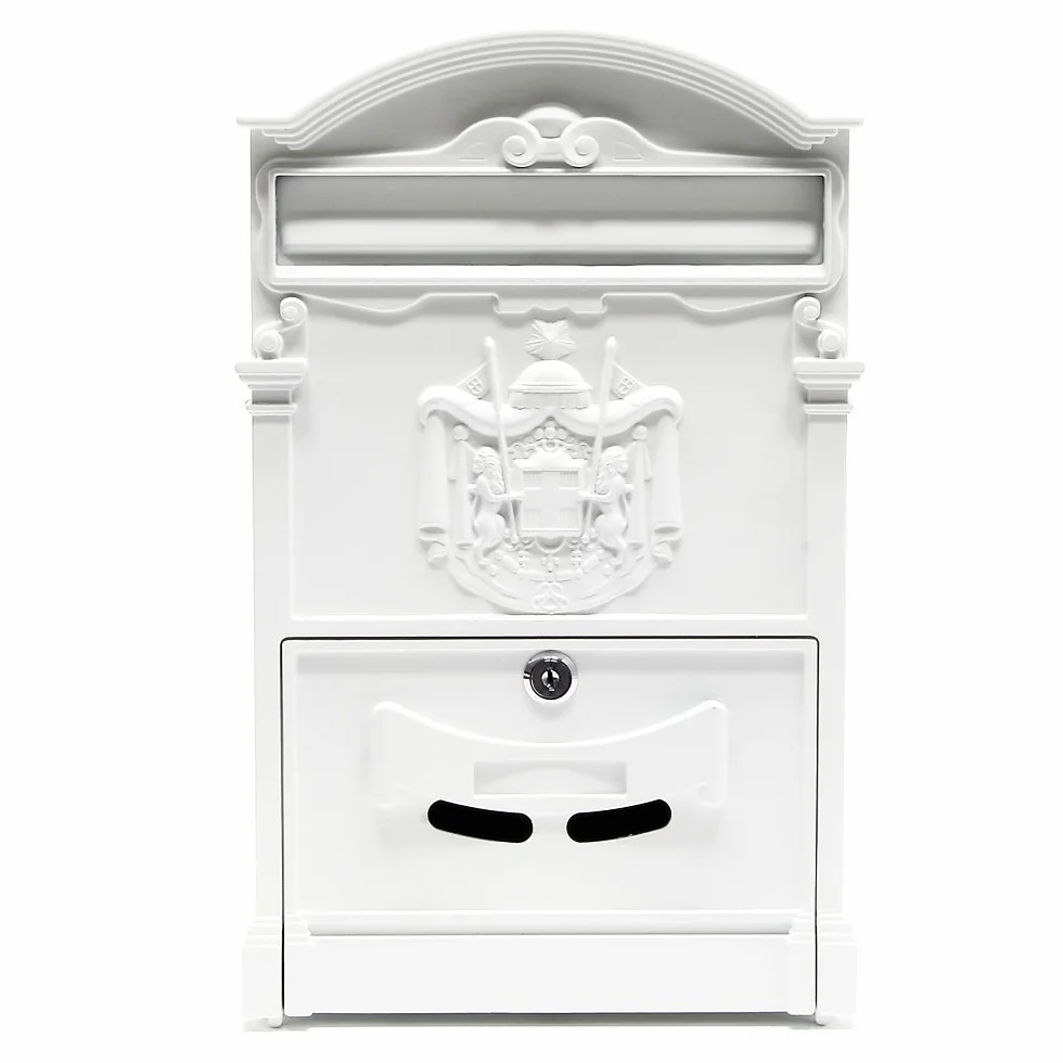 Wiltec Cassetta postale classica con stemma colore bianco 260 x 90 x 400 mm