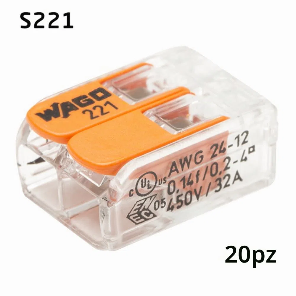 Wago - Blister variegato di 40 terminali di collegamento automatico 2,3 e 5 ingressi S221 (terminale 20-2; terminale 15-3 way; terminale 5-5)