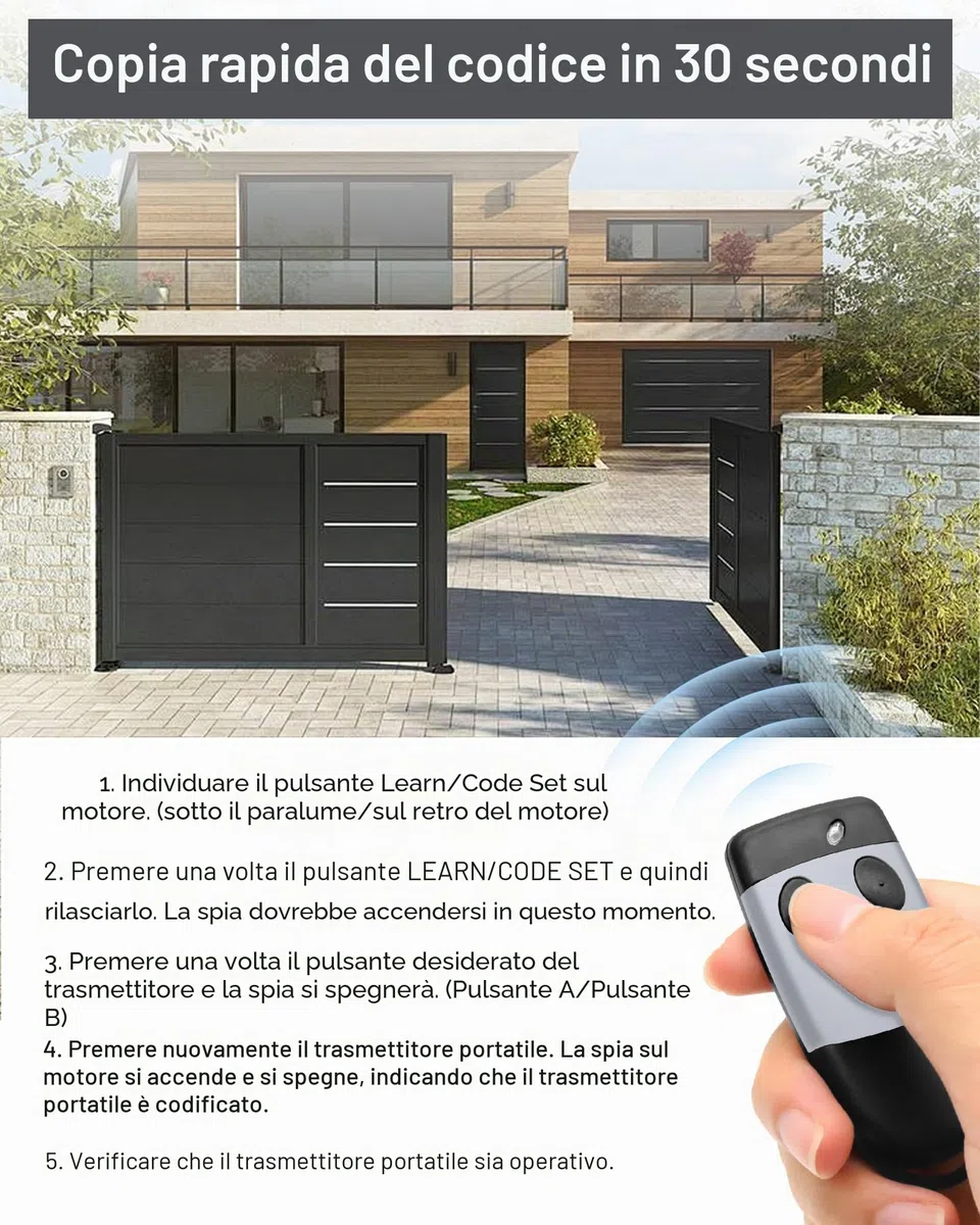 433,92 MHz Telecomando per Cardin S449 QZ1, S449 QZ2, TXQ449100 TXQ449200 - Rolling Code, 2 Canali, Ricambio per Porta del Garage, 2 Pezzi (3pcs)
