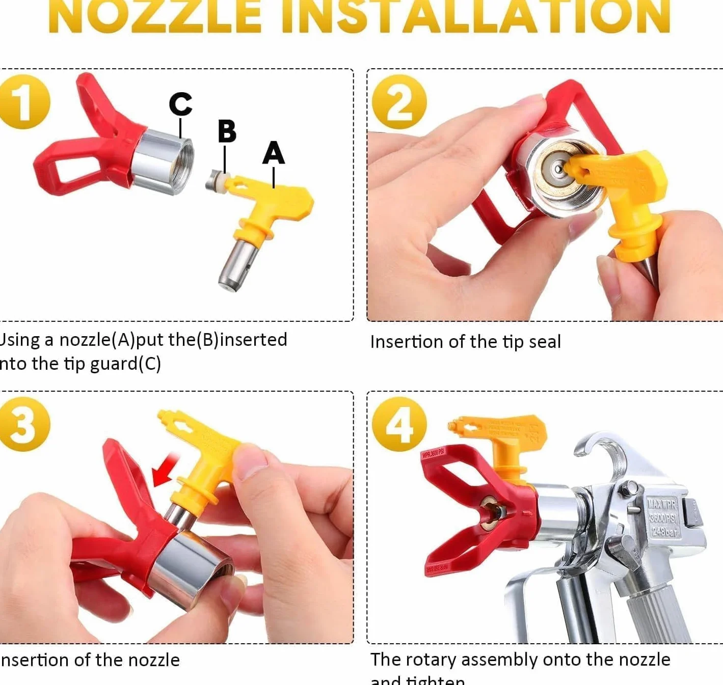 6 pezzi Ugelli Airless,con La Guarnizione Della Punta Dell'acciaio InossidabileUgello Pistola a Spruzzo per Airless Spruzzatore Vernice (515,517,519,521,523,525)
