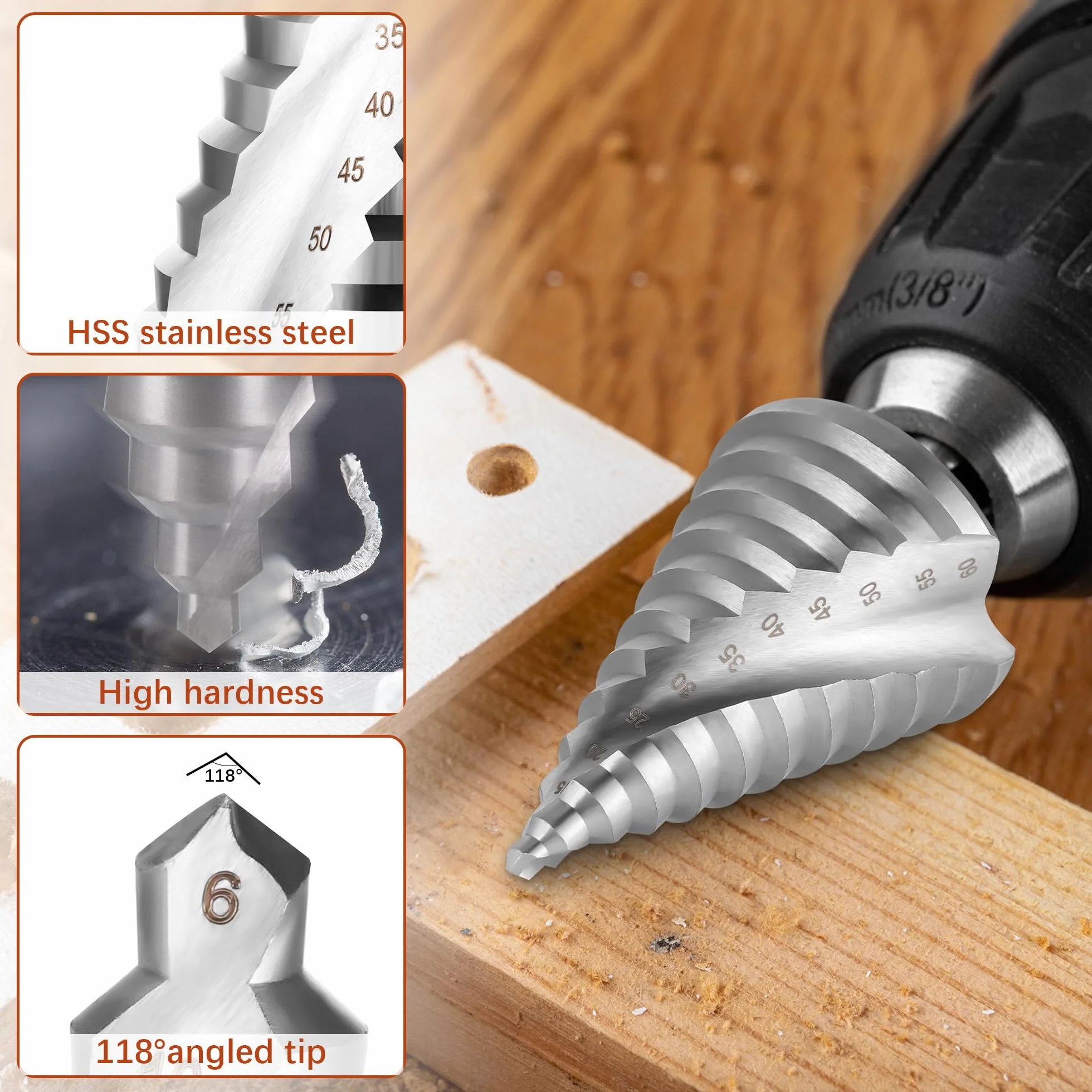 JIZZU Punte Trapano Gradino HSS Ø6-60 mm Fresa Spiral Groove, Punte Trapano Metallo per Eseguire Foro In Metallo Acciaio Ottone Legno Plastica Ferro
