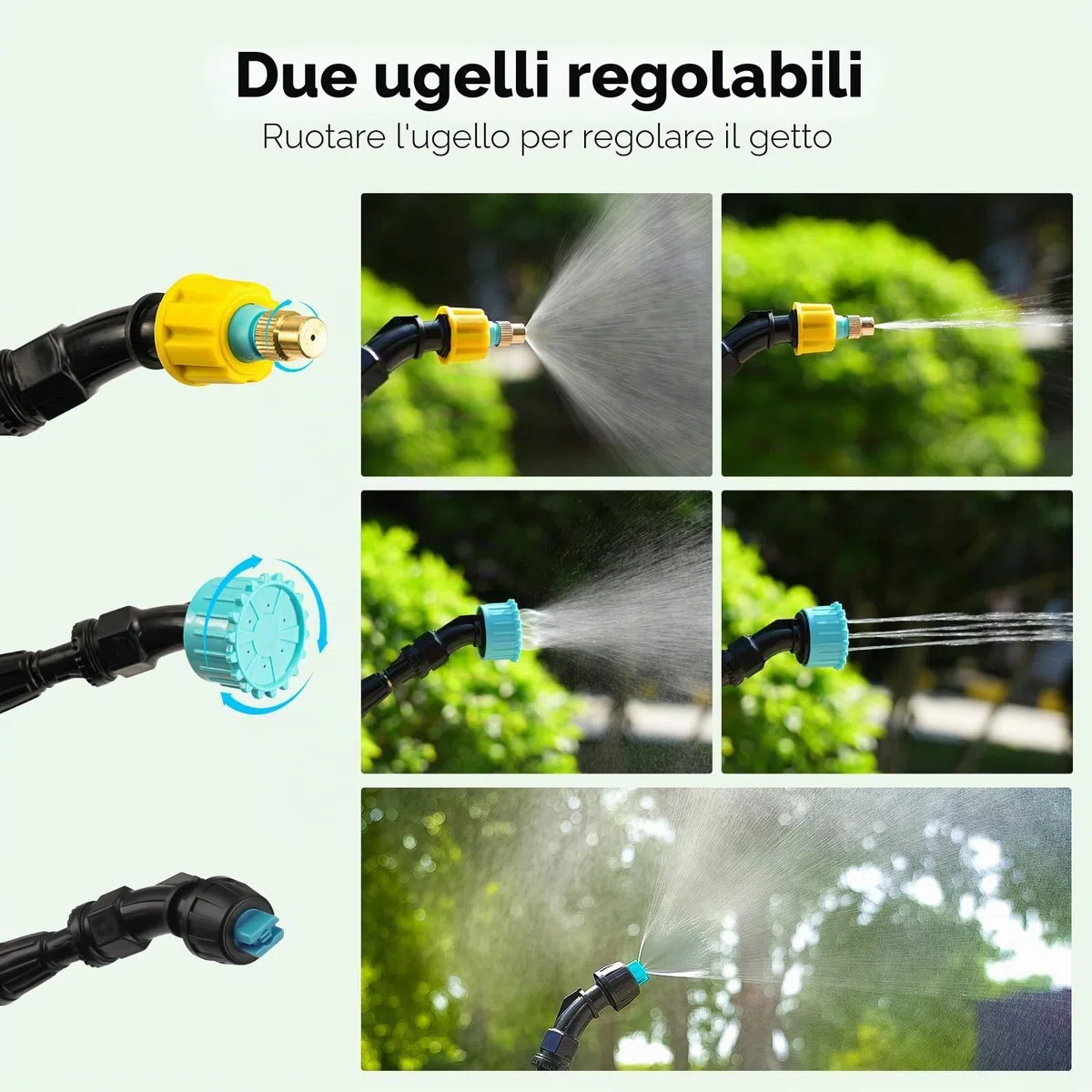 Pompa Irroratrice a Batteria 5V/2400mAh, Spruzzatore a Pressione Elettrico, Nebulizzatore Piante con 3 Ugelli e Tubi da 5M, Spruzzino Nebulizzatore Acqua Retrattile per Irrigazione