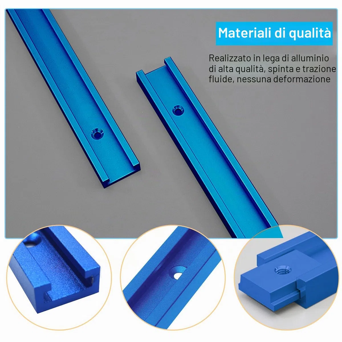 2 Pezzi 400 mm T-Track Profilo Alluminio, Lega Di Alluminio Mitra Track Jig Fixture Slot, 2 Manici M8, M8/M6 T Track Dado Scorrevole, per La Sega a Banco di la, Falegnameria