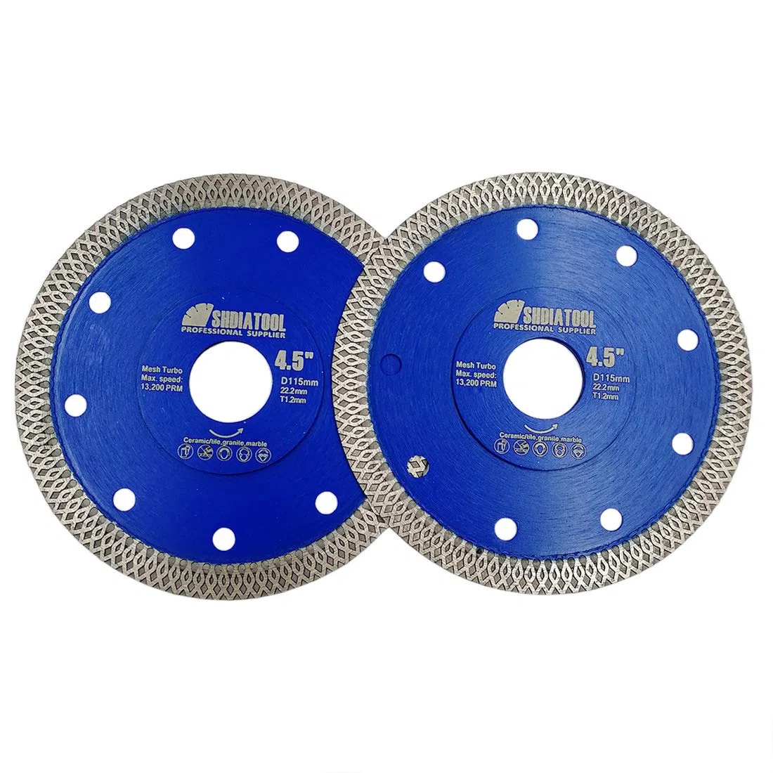 SHDIATOOL Disco Diamantato 2 Pezzi 115mm con X Mesh Turbo per Porcellana Piastrella Ceramica Granito Marmo