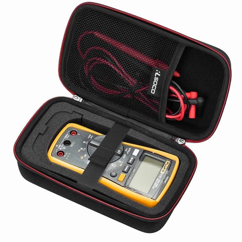 RLSOCO Custodia per Fluke multimetro 113/116/117/175/115/114/179/177/233/88/87V/F17B Custodia Rigida per PeakTech multimetro 2695/3442/3441/3440/3355/3360/3690 (Cerniera rossa)