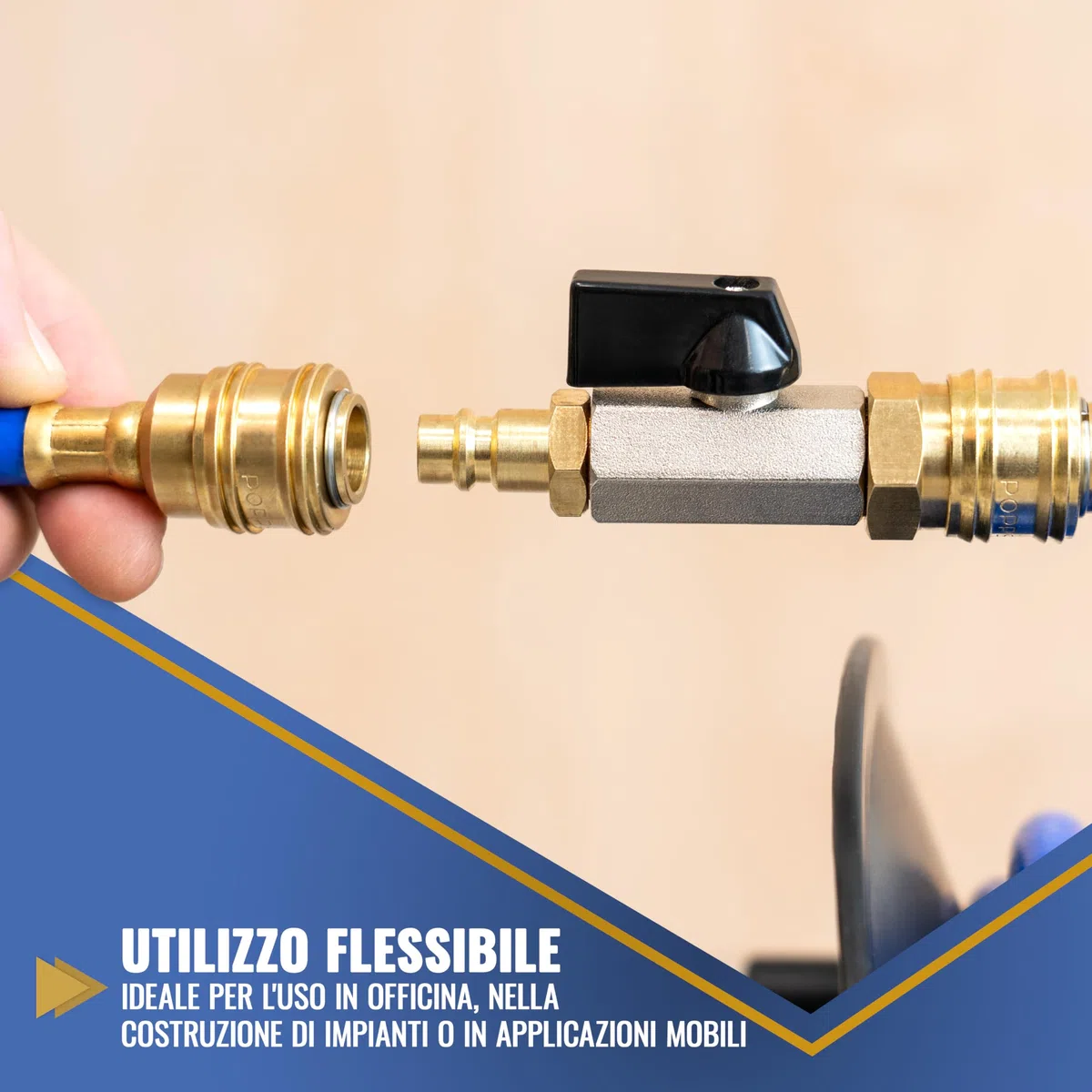 Poppstar Valvola di intercettazione ad aria compressa da 3/8 di pollice (rubinetto a sfera) con attacco rapido Euro NW 7.2 e beccuccio, fino a 15 bar, in ottone
