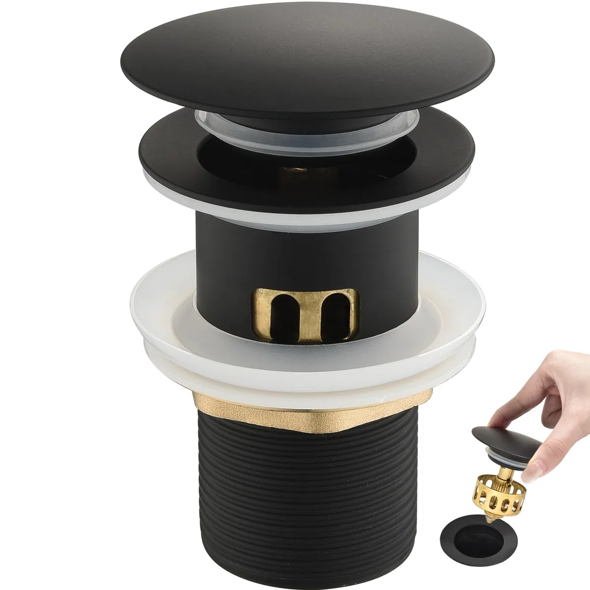 Piletta Universale Per Lavabo Bagno,Piletta Click Clack con Troppopieno, Pilett Pop Up Di Scarico Universale G1 1/4", per Lavello Con Gomma Ispessita, Nero