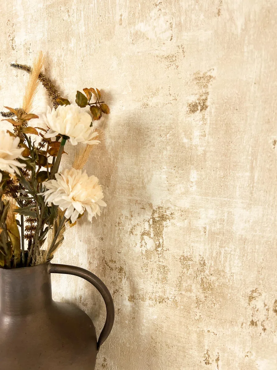 NEWROOM carta da parati Beige Gesso Tessuto non Tessuto - Moderno Crema Oro Calcestruzzo Metallico Industriale