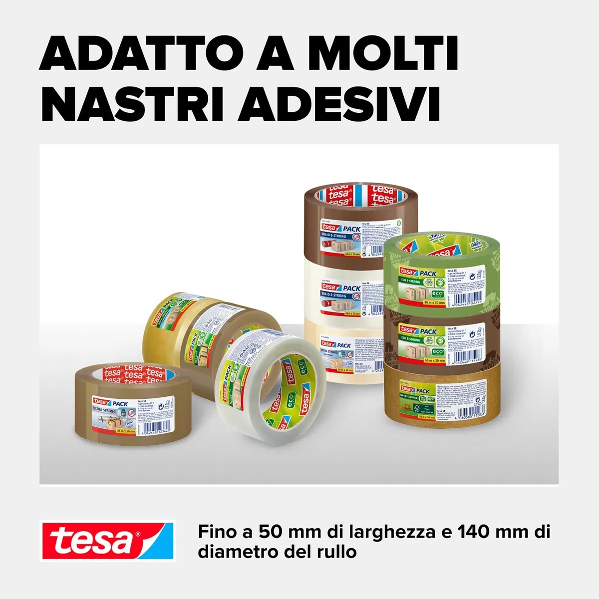 Tesa Confezione Strong e dispenser manuale in set con 1 rotolo di nastro adesivo silenzioso per pacchetti, marrone, 66 m x 50 mm