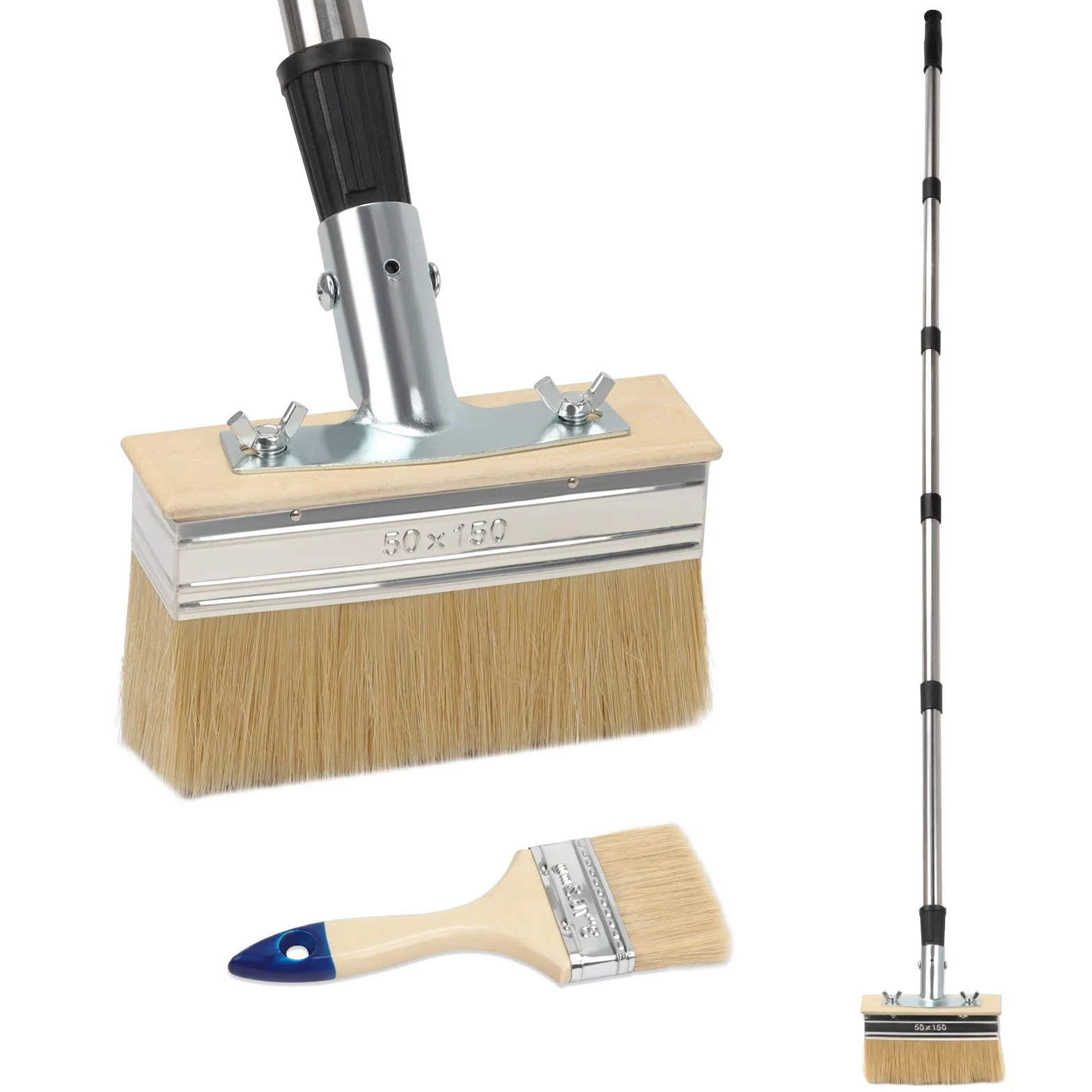 Spazzola per pittura da terrazza con manico telescopico – Pennello per vernice da 150 mm e spazzola da 3 pollici – con manico di prolunga da 152 cm – spazzola per pittura per terrazze in legno