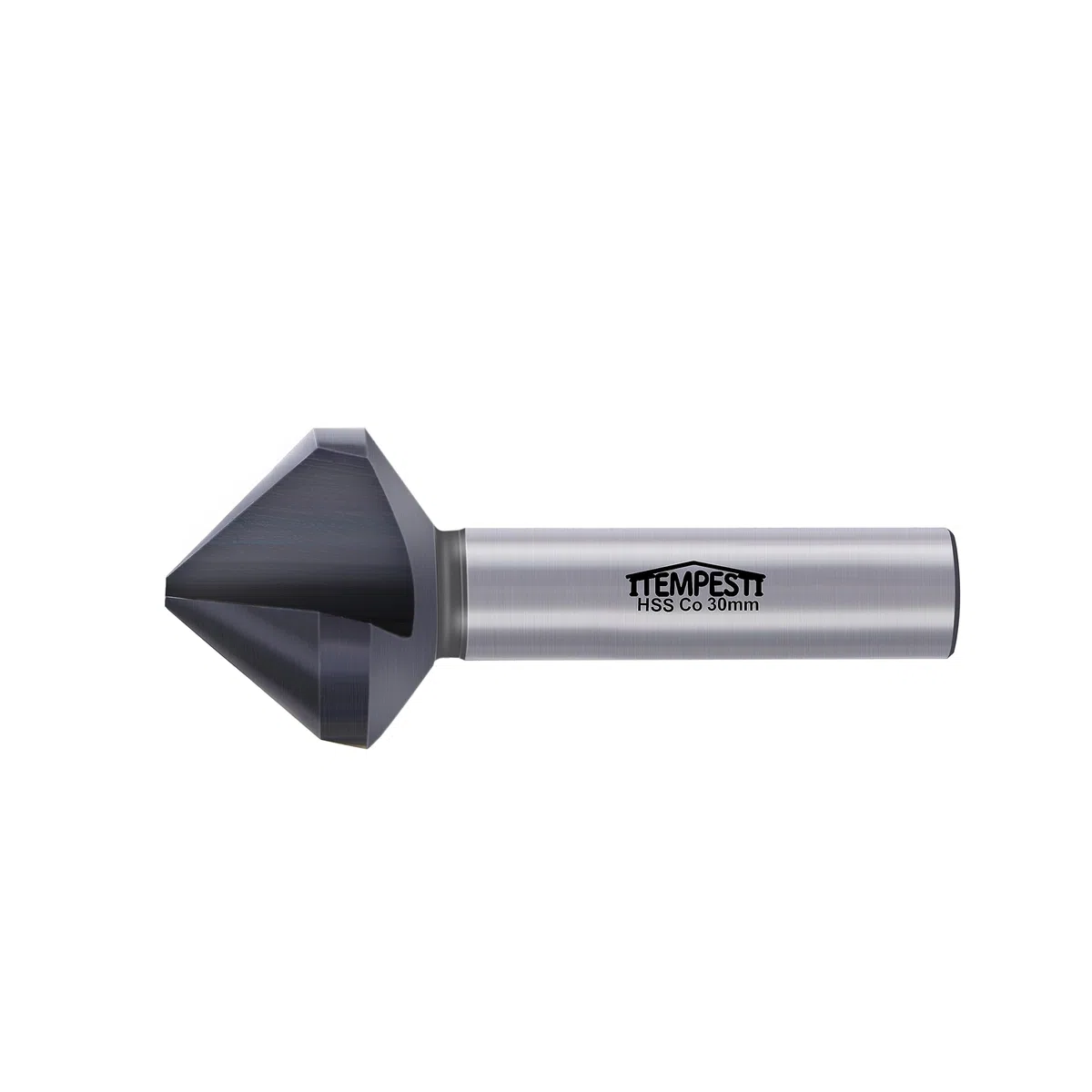 Fresa conica 90 gradi HSS M35, 30 mm, taglio smussato a 3 scanalature, rivestimento TiAlN, robusto e resistente al calore, per acciai inossidabili, codolo 12 mm