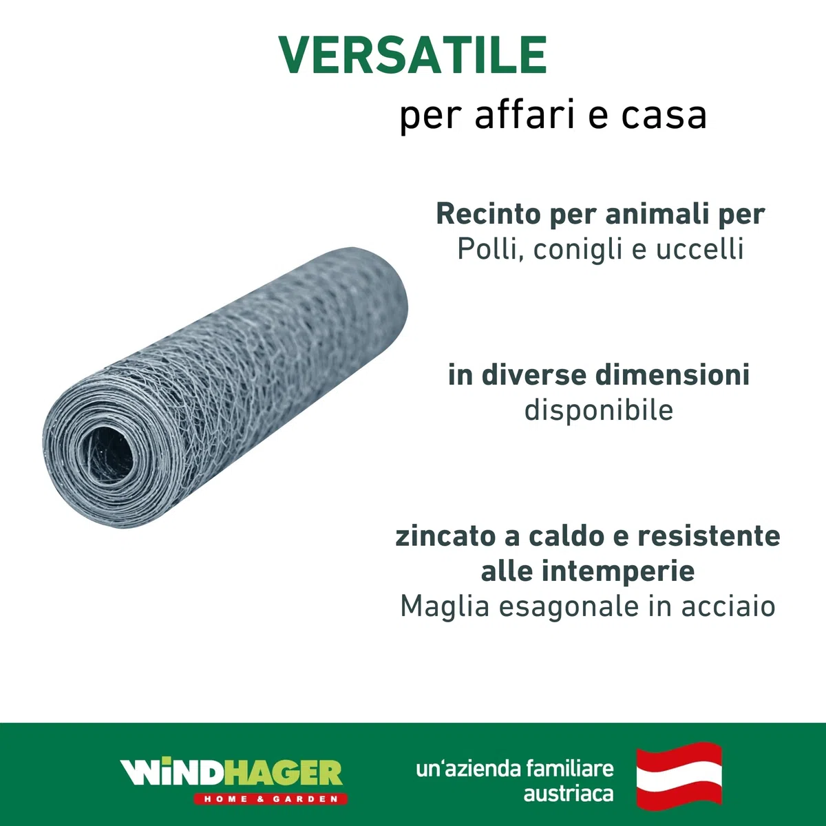 Windhager Recinzione Metallica zincata per Piccoli Animali, per lepri e polli, Copertura per grondaia, Larghezza Maglie 25 mm, 10 x 0,5 m x 0,7 mm